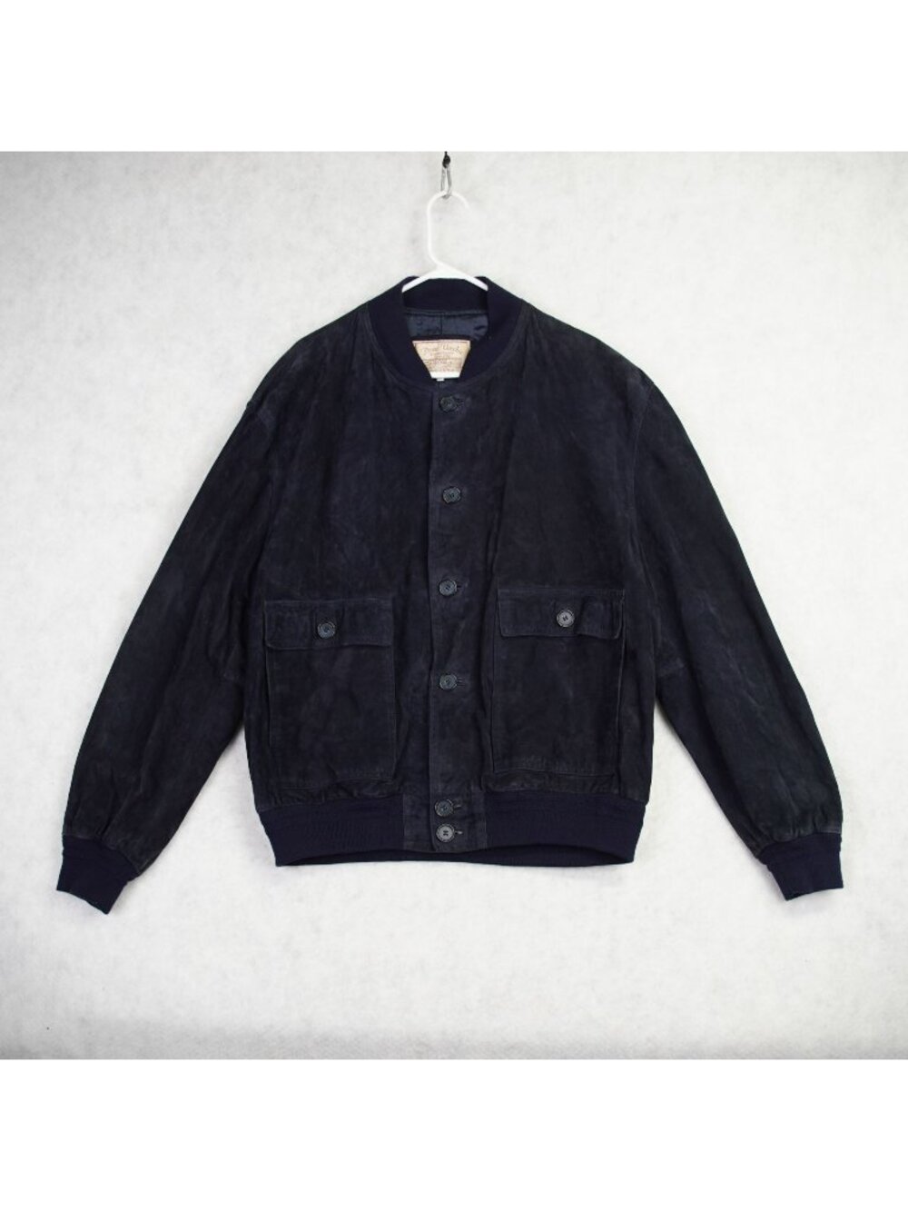 Ponte Vecchio Mens Navy Suede Bomber Jacket Sz IT 50 Button Front Made In Italy